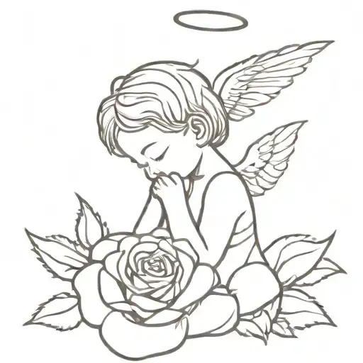 Little Angel Holding A Rose With Spines