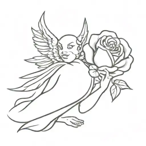 Little Bad Angel Holding A Rose