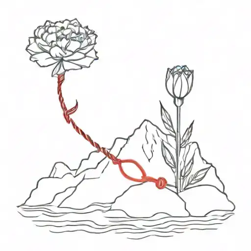Carnation On A Small Island In The Middle Of The Ocean With A Red String Of Fate