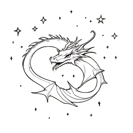 Dragon And Manta Ray Swimming In The Stars