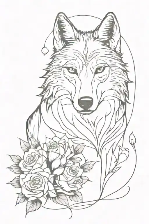 Wolf Blended By Roses And Mayflowers