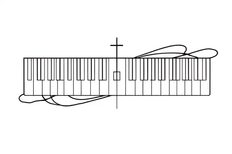 Piano Keyboard With A Cross In The Midst Of It That Wraps Around Arm