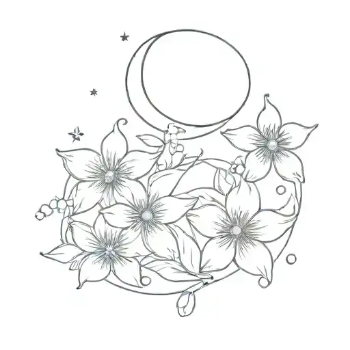 Stars Or Moon Surrounding A Forget Me Not Flower