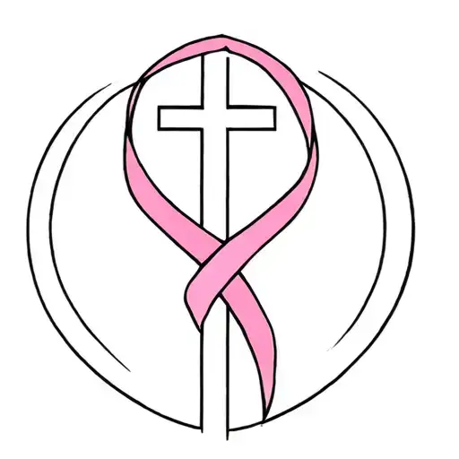 Breast Cancer Ribbon Wrapped Around A Cross Surrounded