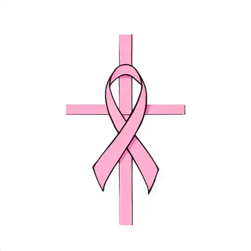 Breast Cancer Ribbon Wrapped Around A Cross Intertwined