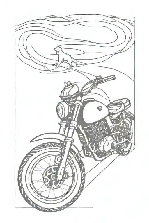 Minimalist Tattoo Of A Motorcycle Tire Track Forming The Shape Of A Dog Silhouette