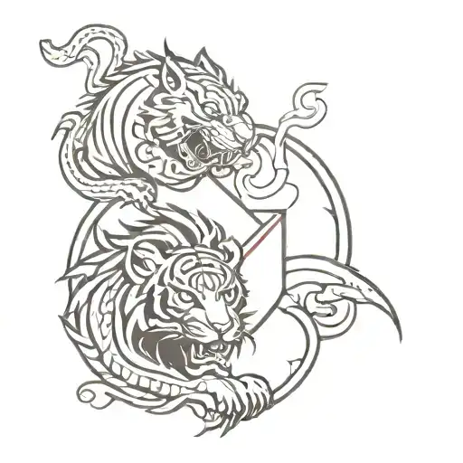 Coat Of Arms With A Chinese Tiger And A Canadian Dragon