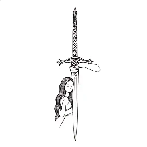 Baby Girl Hand And Mother Hand Holding Sword