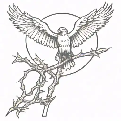 Cross With An Eagle Holding It With Thorns