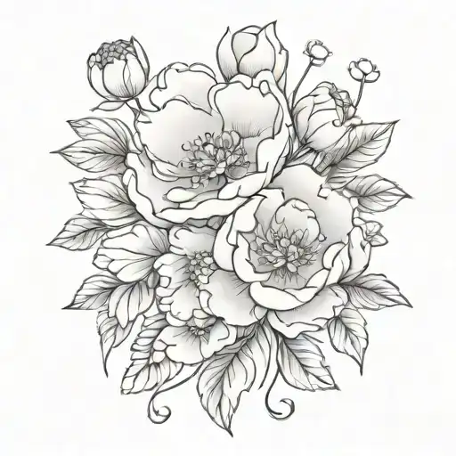 Peony Flowers With Leaf Clover