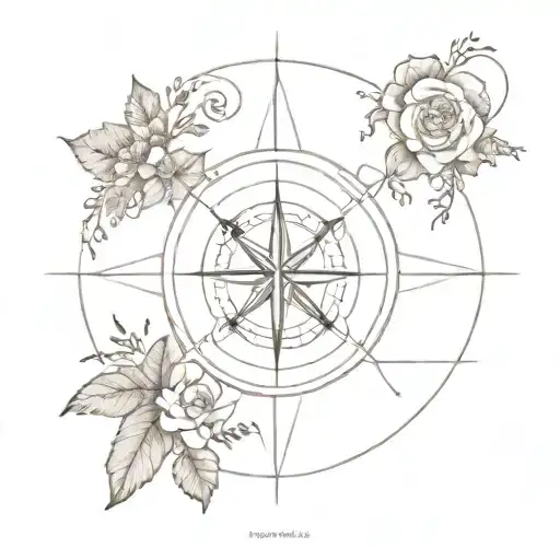 A Minimalist Compass Rose Surrounded By Elements Of Nature For Exploring