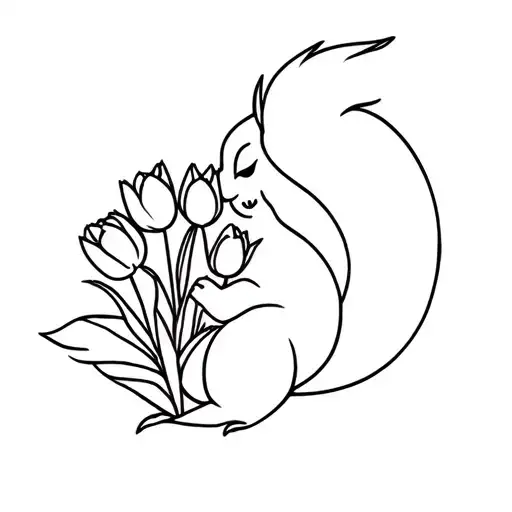Female Squirrel Holding Tulips