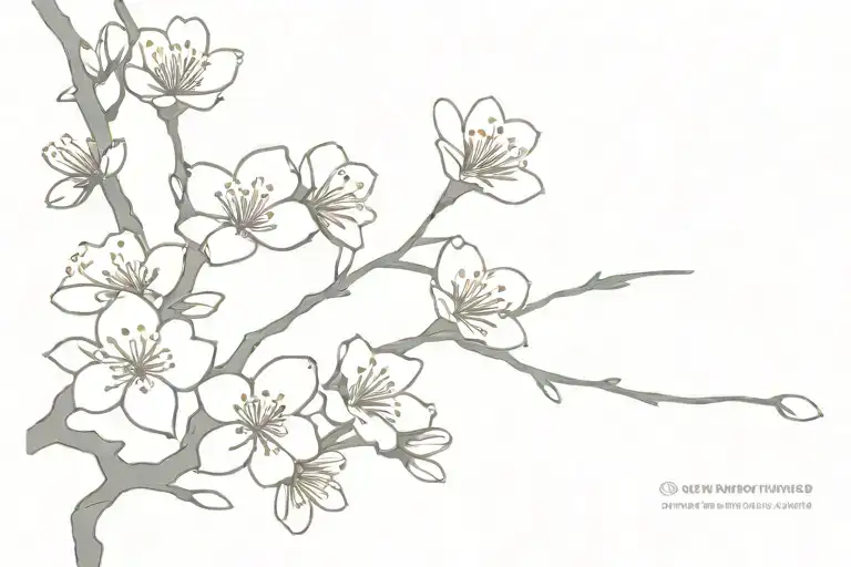 Cherry Blossom Branch With Minimal Line Art
