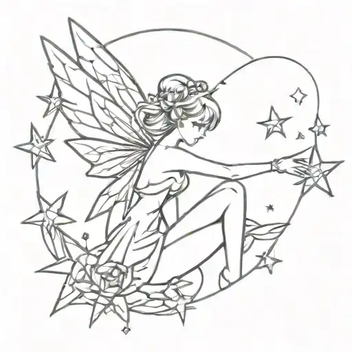 Anime Style Fairy Tattoo With Stars Around It
