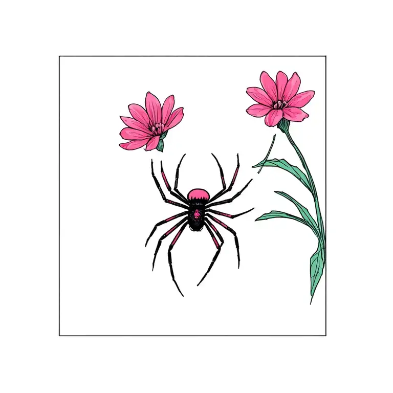 A Pink Flower With A Spider