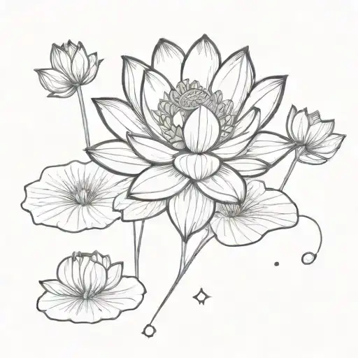 Lotus Flower And Lilly Pads Gazing Up At Gemini Constellation