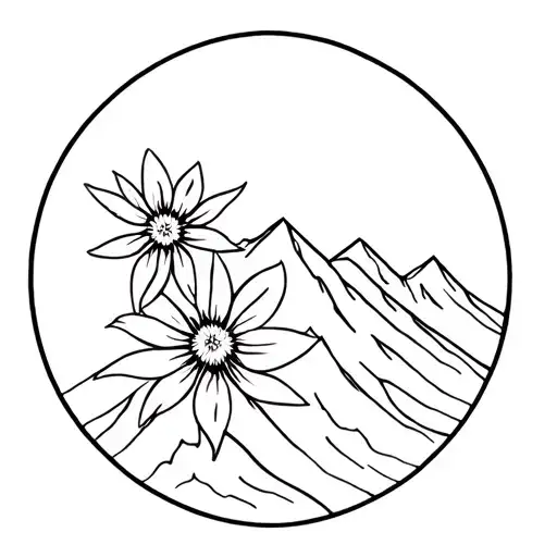 Mountain And Edelweiss Flower