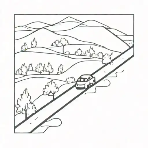 Car Driving Down Road Leaving Town