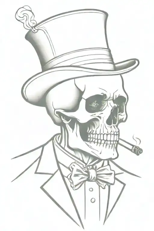 Skull With Top Hat Wearing Suit Smoking Cigar