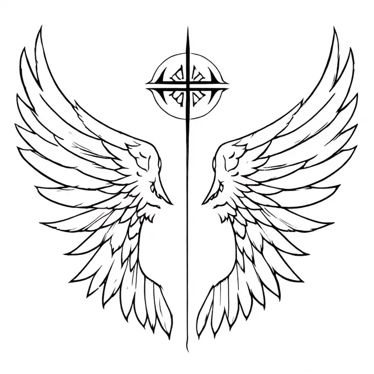 Valkyrie Wings Symbol Combined With Vegvisir Symbol Between The Top Part Of The Winfs