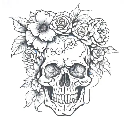 Skull With Flowers Intertwined
