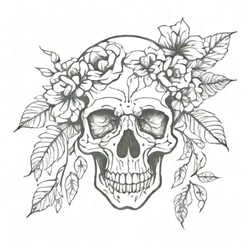 Skull With Flowers Intertwined