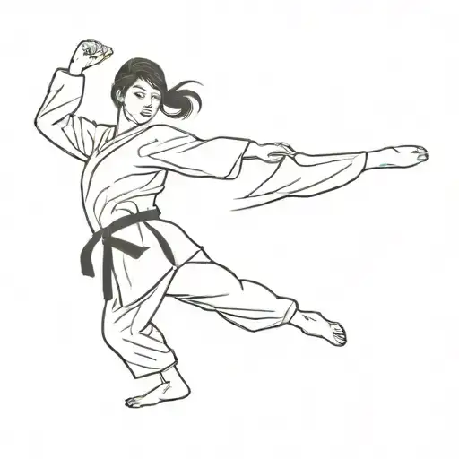 Taekwondo Female Performing A Side Kick Pose