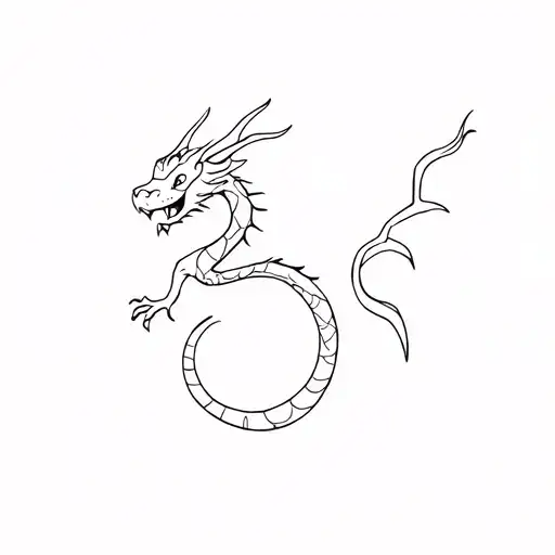 Small Minimalist Linear Cute Dragon