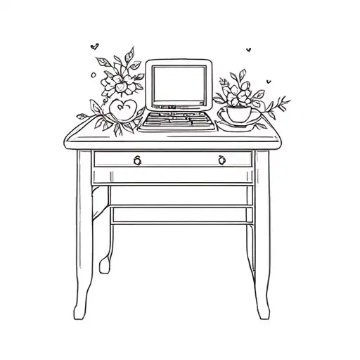 A Minimalist Design Of A Secretary Desk Adorned With Floral Patterns And Hearts