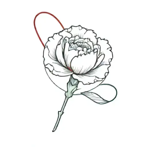 Carnation Flower On A Small Island In The Middle Of The Ocean With A Red String Of Fate