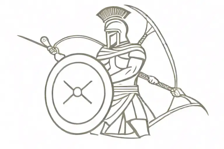 A Greek Spartan With A Spear And A Shield Staring Into The Distance Thoughtfully