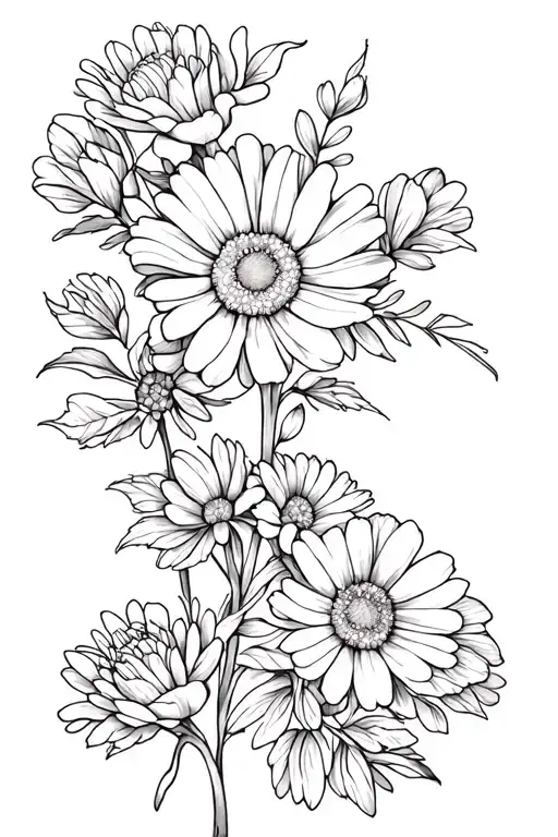 Tattoo Daisy Rose Carnation Bouquet