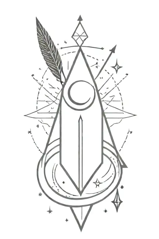 Arrow Point With Moon Sun Star In Vertical Line With Decoration