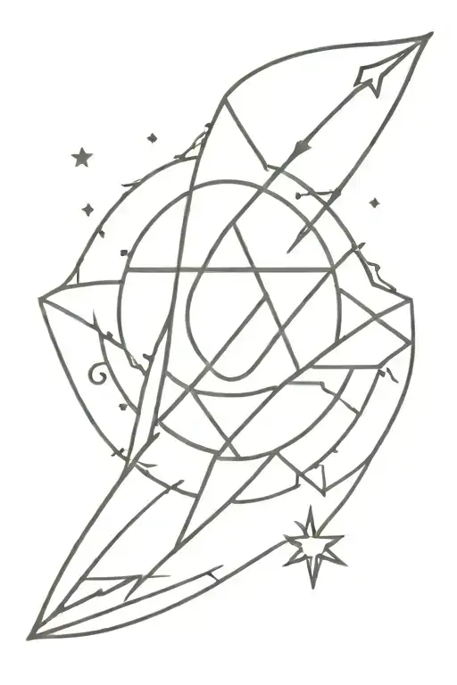 Arrow Point With Moon Sun Star In Thin Black Line