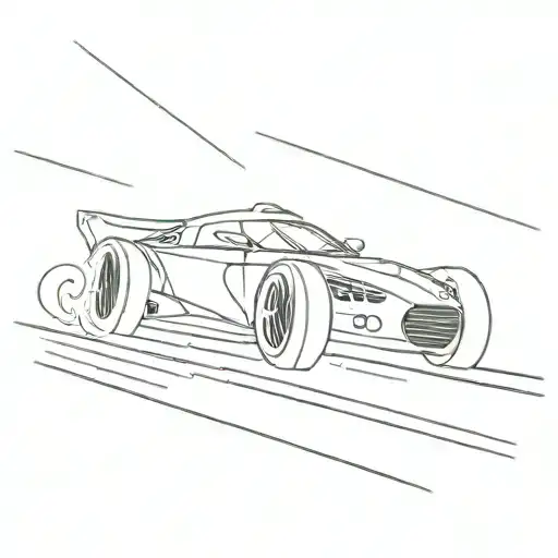 A Dotwork Tattoo Of A Sleek Racing Car Speeding Through A Dynamic Background