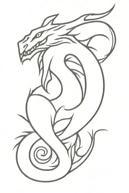 Simple Line Art Fierce Dragon