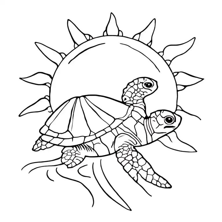 Sun And Sea Turtle And Wave