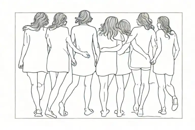 4 Sisters Outline On A Beach Walking And Running