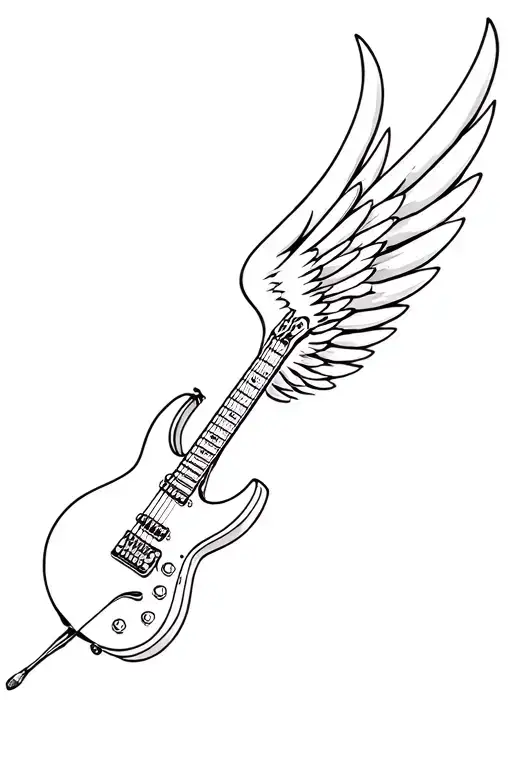 Electric Guitar With Wings Flying