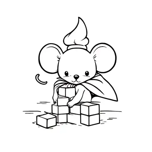 Cartoon Mouse With A Cape Playing With Baby Blocks