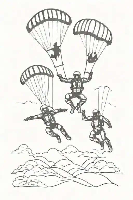 Three Silhouettes Of Skydivers On Skydive Arrow On Background