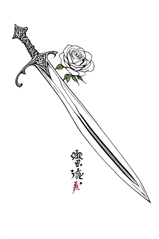 A Minimalist Design Of The Mulan Family Sword Intertwined With A Rose From Beauty And The Beast