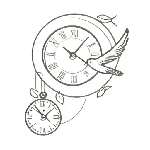 Clock And Bird Flying
