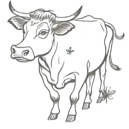 A Detailed Tattoo Of A Cow Playing A Guitar With A Fly Buzzing Around It