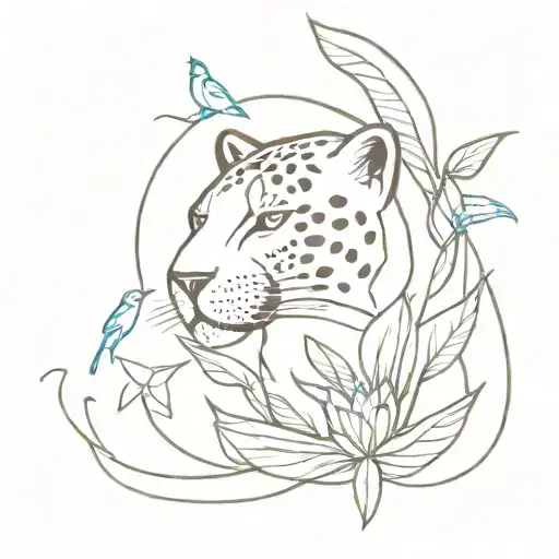 Cyberpunk Jaguar With Birds And Plants