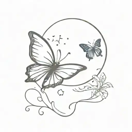 Moon And One Butterfly