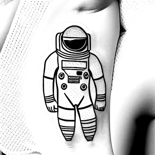 Small Astronaut In Space Tattoo For Thigh Area