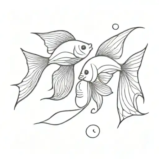 Cartoon Two Beta Fishes Swimming Together