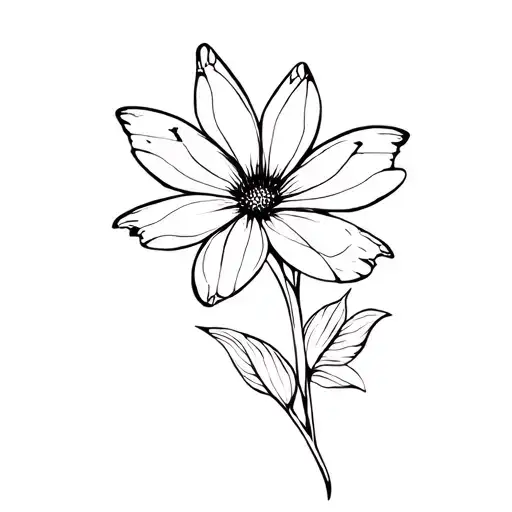 Simple Flower Fine Line With Butterfly Flying