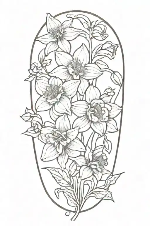 Daffodil And Daisies And Violets And One Rose Intertwined